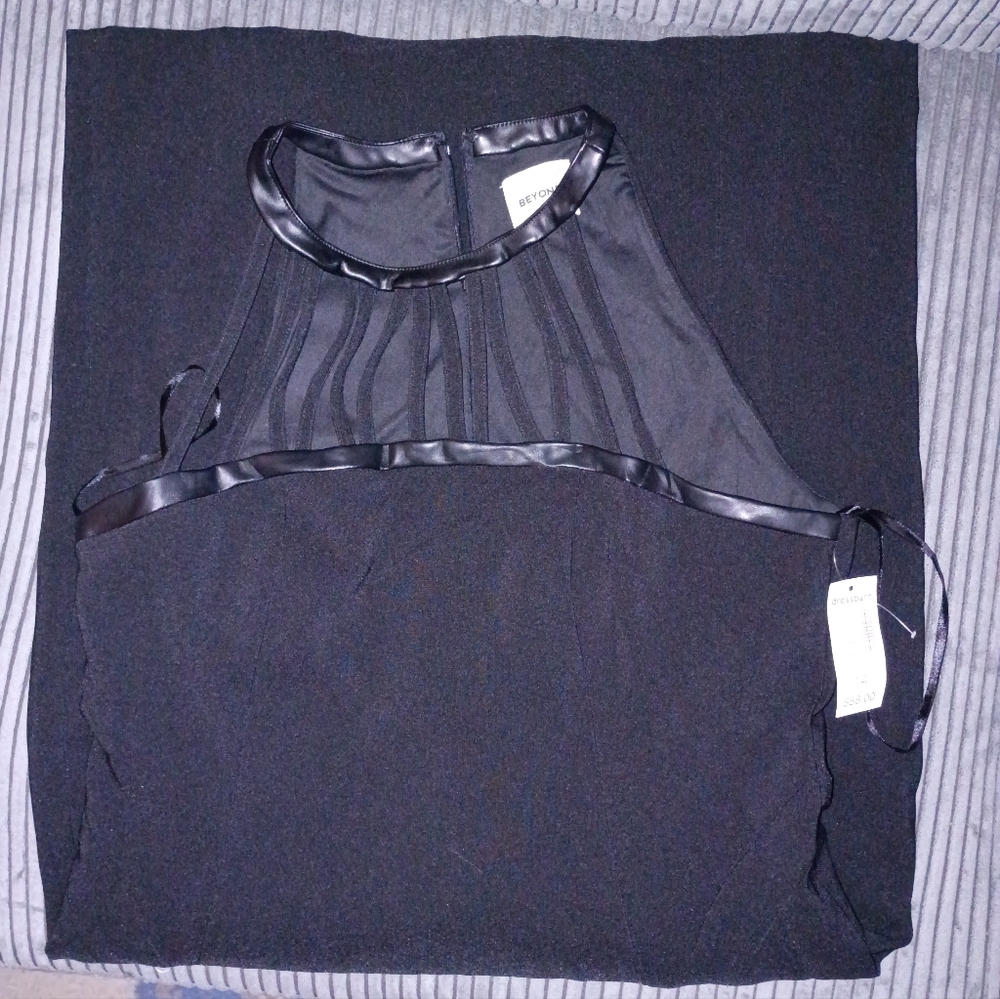 Black Dress, Faux Leather neck Area
